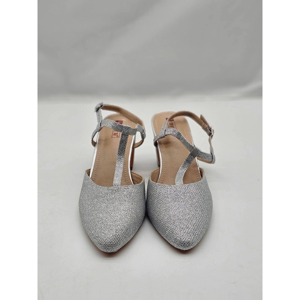 Women IDIFU Pumps Size 9 Silver Party Glitter Block Heel T-Strap HB 9